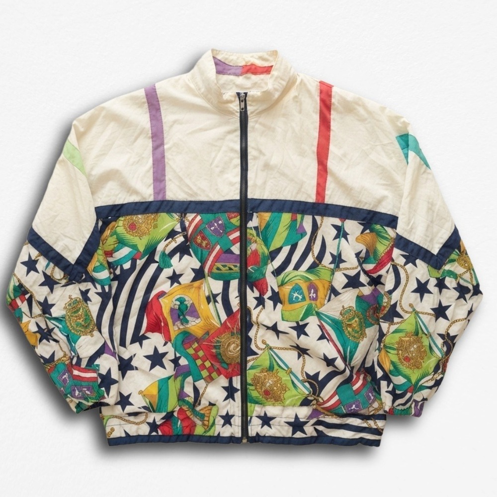 Vintage La Costa Spa California Windbreaker Jacket Stars Flags Print Womens M